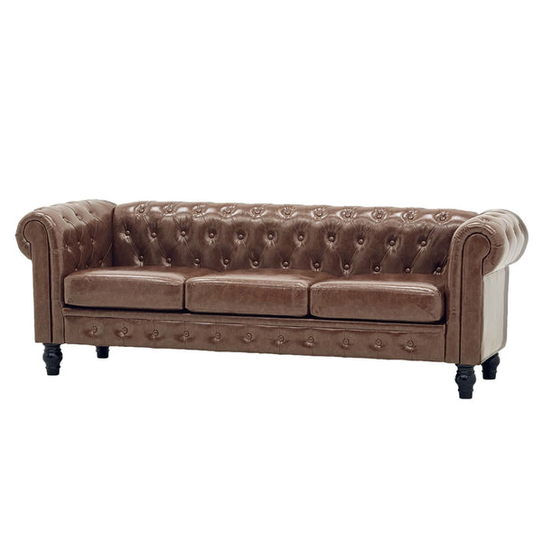 English Elm Fx-p80pb-pubr Button Tufted Sofa Pu Leather Plush Seat Traditional Living Room W576P513112
