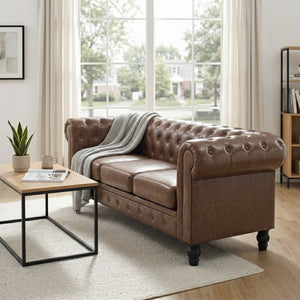 English Elm Fx-p80pb-pubr Button Tufted Sofa Pu Leather Plush Seat Traditional Living Room W576P513112