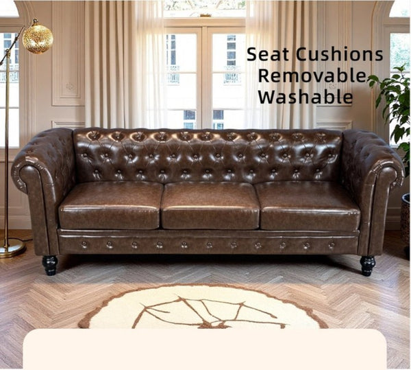 English Elm Fx-p80pb-pubr Button Tufted Sofa Pu Leather Plush Seat Traditional Living Room W576P513112