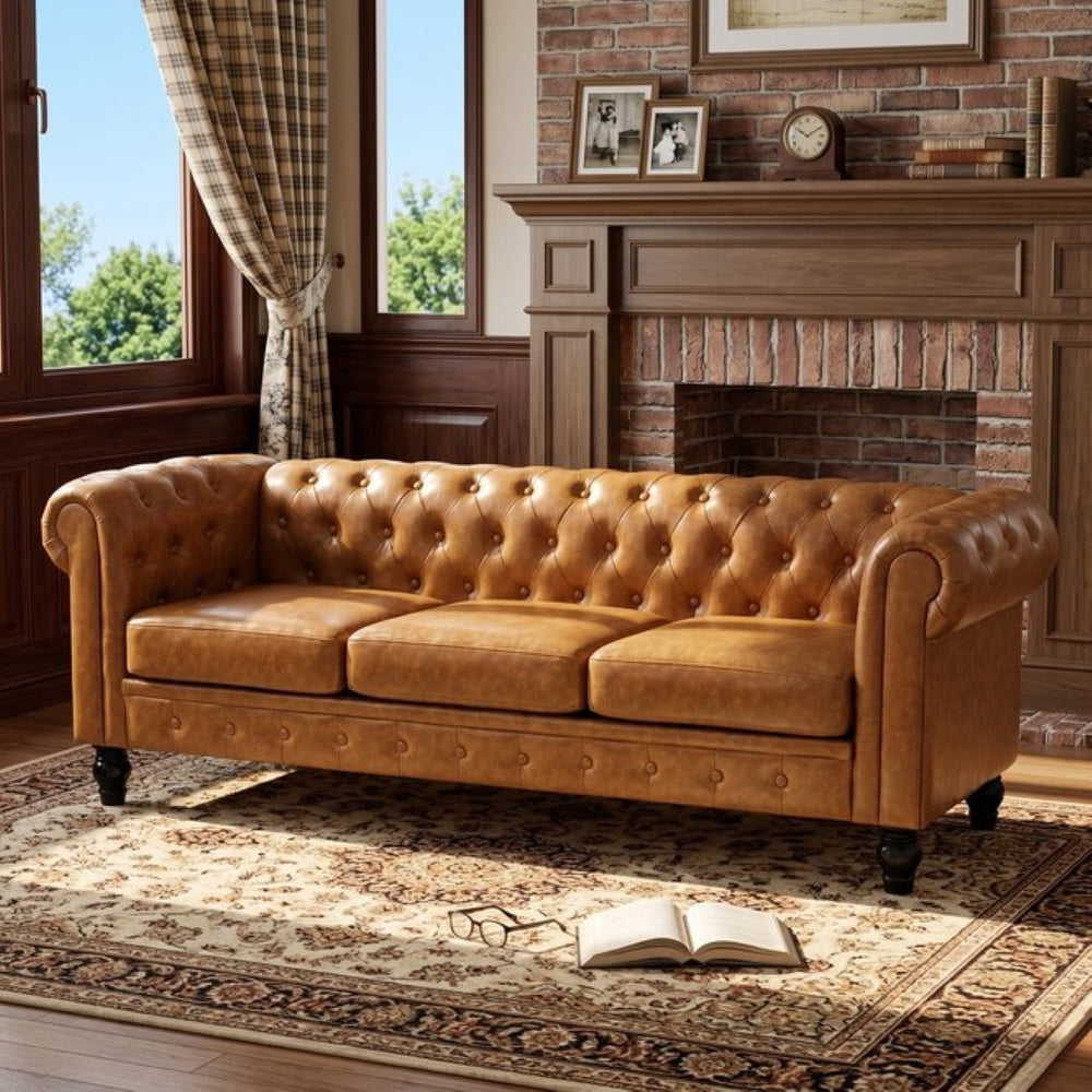 English Elm Fx-p80pb-pulb Pleated Upholstered Sofa with Solid Wood Frame for Living Rooms W576P513114