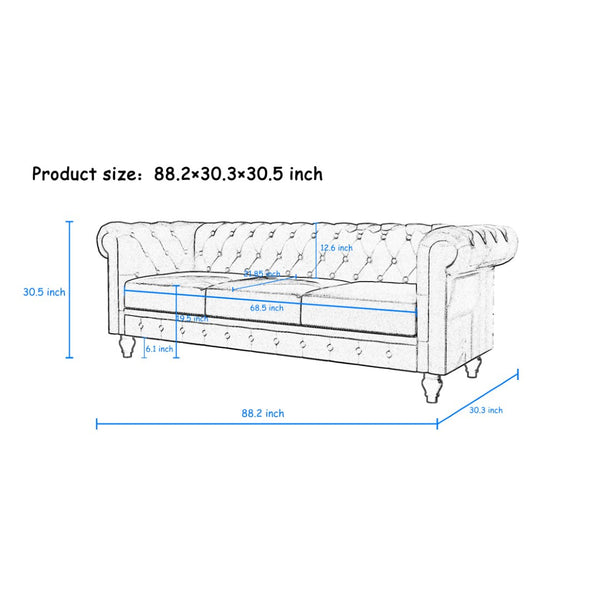 English Elm Fx-p80pb-pulb Pleated Upholstered Sofa with Solid Wood Frame for Living Rooms W576P513114