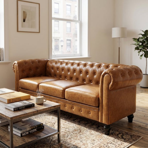 English Elm Fx-p80pb-pulb Pleated Upholstered Sofa with Solid Wood Frame for Living Rooms W576P513114