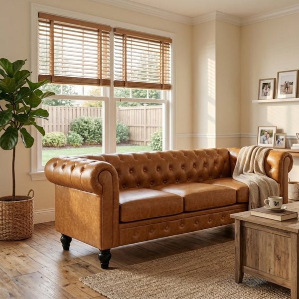 English Elm Fx-p80pb-pulb Pleated Upholstered Sofa with Solid Wood Frame for Living Rooms W576P513114