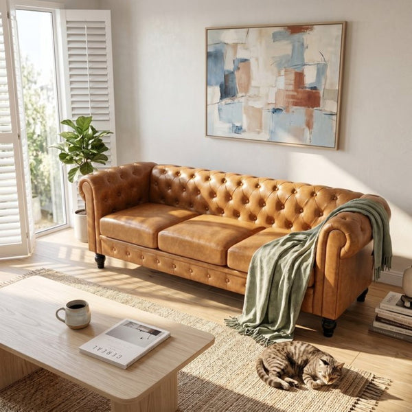 English Elm Fx-p80pb-pulb Pleated Upholstered Sofa with Solid Wood Frame for Living Rooms W576P513114