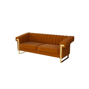 English Elm Fx-P81b-Or(834-18 Velvet Chesterfield Sofa with Channel Tufting and Gold Leg Glam W576P523050