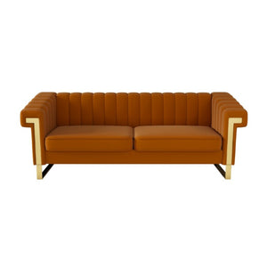 English Elm Fx-P81b-Or(834-18 Velvet Chesterfield Sofa with Channel Tufting and Gold Leg Glam W576P523050