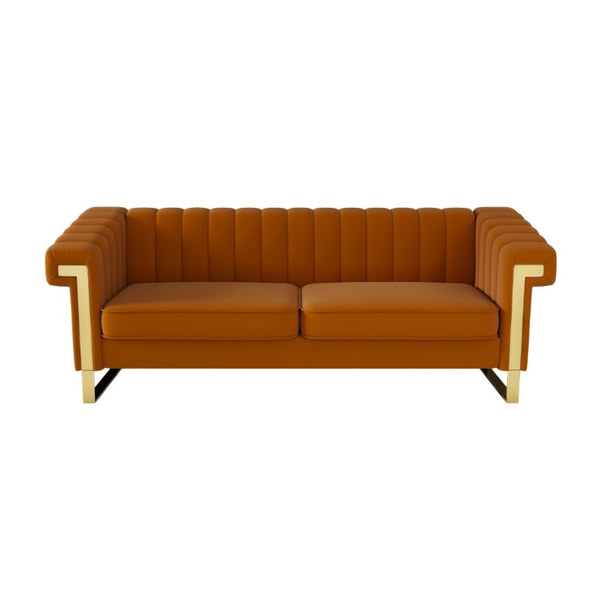 English Elm Fx-P81b-Or(834-18 Velvet Chesterfield Sofa with Channel Tufting and Gold Leg Glam W576P523050
