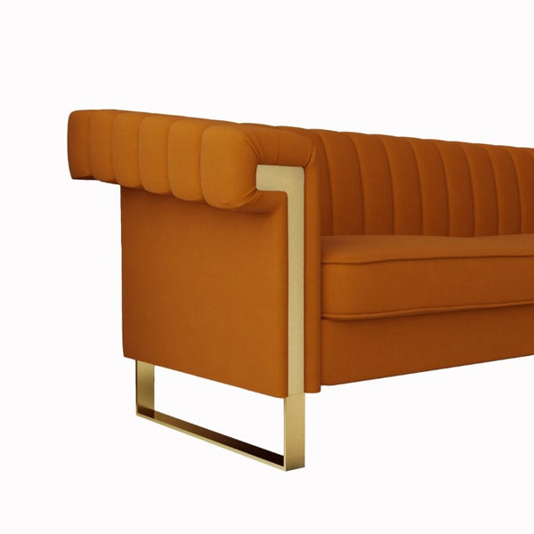 English Elm Fx-P81b-Or(834-18 Velvet Chesterfield Sofa with Channel Tufting and Gold Leg Glam W576P523050