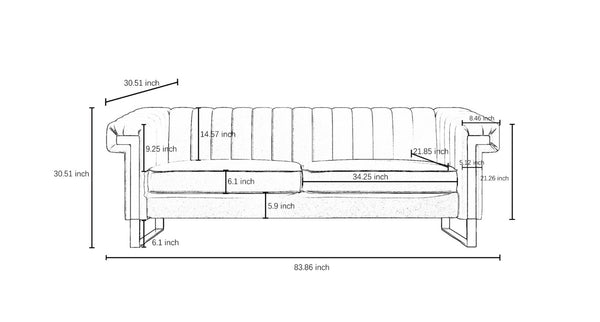 English Elm Fx-P81b-Or(834-18 Velvet Chesterfield Sofa with Channel Tufting and Gold Leg Glam W576P523050