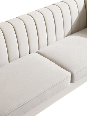 English Elm Fx-p81b-cw Black Velvet Sofa with Channel Tufting Gold Legs Glam Living Room Cream White W576P523909