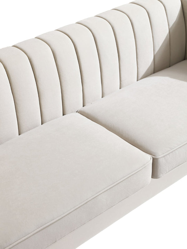 English Elm Fx-p81b-cw Black Velvet Sofa with Channel Tufting Gold Legs Glam Living Room Cream White W576P523909