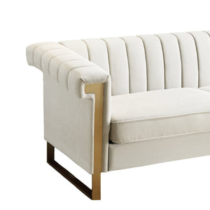 English Elm Fx-p81b-cw Black Velvet Sofa with Channel Tufting Gold Legs Glam Living Room Cream White W576P523909