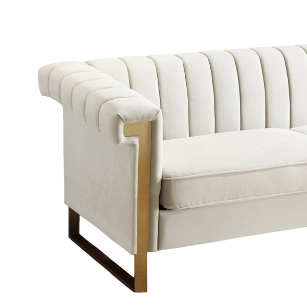 English Elm Fx-p81b-cw Black Velvet Sofa with Channel Tufting Gold Legs Glam Living Room Cream White W576P523909