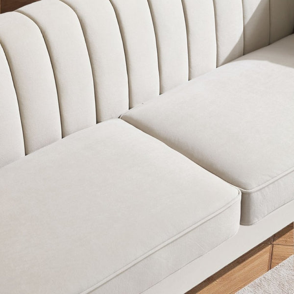 English Elm Fx-p81b-cw Black Velvet Sofa with Channel Tufting Gold Legs Glam Living Room Cream White W576P523909