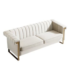 English Elm Fx-p81b-cw Black Velvet Sofa with Channel Tufting Gold Legs Glam Living Room Cream White W576P523909