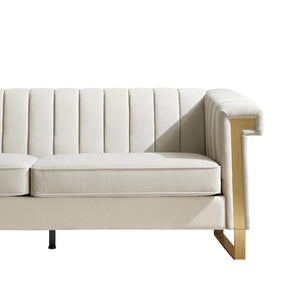 English Elm Fx-p81b-cw Black Velvet Sofa with Channel Tufting Gold Legs Glam Living Room Cream White W576P523909