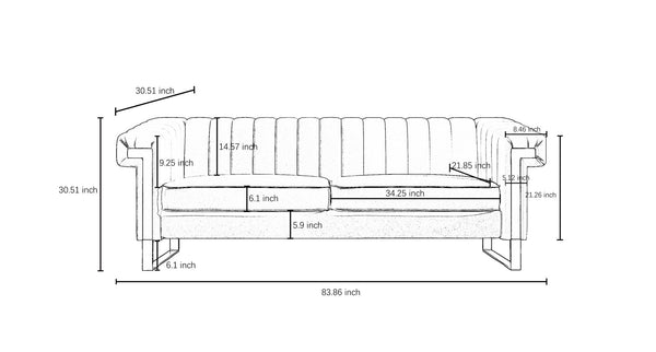 English Elm Fx-p81b-cw Black Velvet Sofa with Channel Tufting Gold Legs Glam Living Room Cream White W576P523909