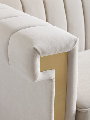 English Elm Fx-p81b-cw Black Velvet Sofa with Channel Tufting Gold Legs Glam Living Room Cream White W576P523909