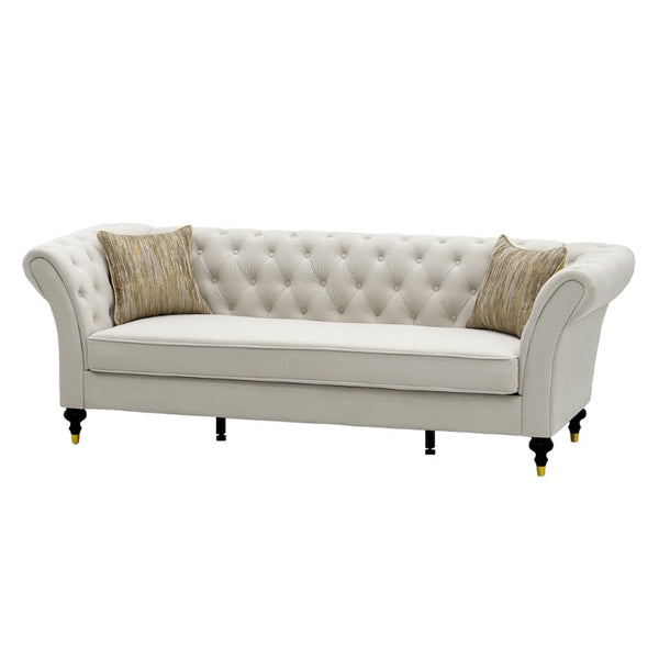 English Elm Fx-P31-Cw Chesterfield Sofa Button Tufted Three Seat Couch with Rolled Arms Solid Wood Legs W576P531269