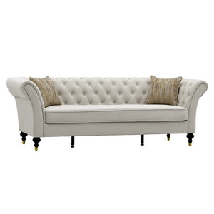 English Elm Fx-P31-Cw Chesterfield Sofa Button Tufted Three Seat Couch with Rolled Arms Solid Wood Legs W576P531269