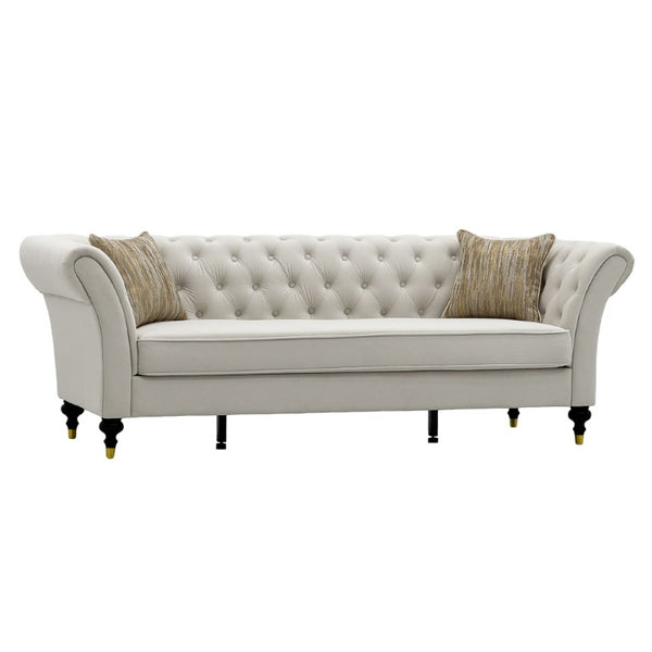 English Elm Fx-P31-Cw Chesterfield Sofa Button Tufted Three Seat Couch with Rolled Arms Solid Wood Legs W576P531269