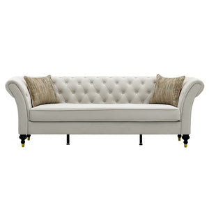 English Elm Fx-P31-Cw Chesterfield Sofa Button Tufted Three Seat Couch with Rolled Arms Solid Wood Legs W576P531269