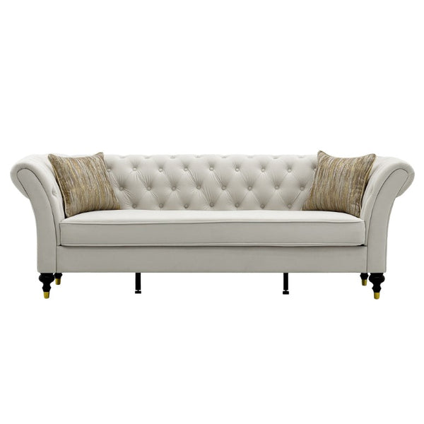 English Elm Fx-P31-Cw Chesterfield Sofa Button Tufted Three Seat Couch with Rolled Arms Solid Wood Legs W576P531269