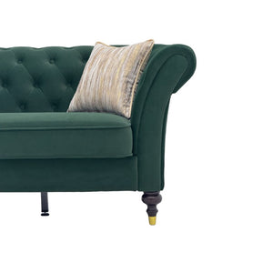 English Elm Fx-P31-Rg Emerald Velvet Chesterfield Sofa Tufted 3-Seater with Brass Accent Legs W576P531288
