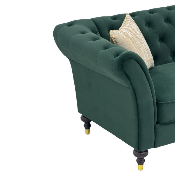 English Elm Fx-P31-Rg Emerald Velvet Chesterfield Sofa Tufted 3-Seater with Brass Accent Legs W576P531288