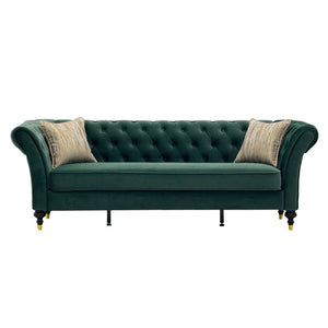 English Elm Fx-P31-Rg Emerald Velvet Chesterfield Sofa Tufted 3-Seater with Brass Accent Legs W576P531288