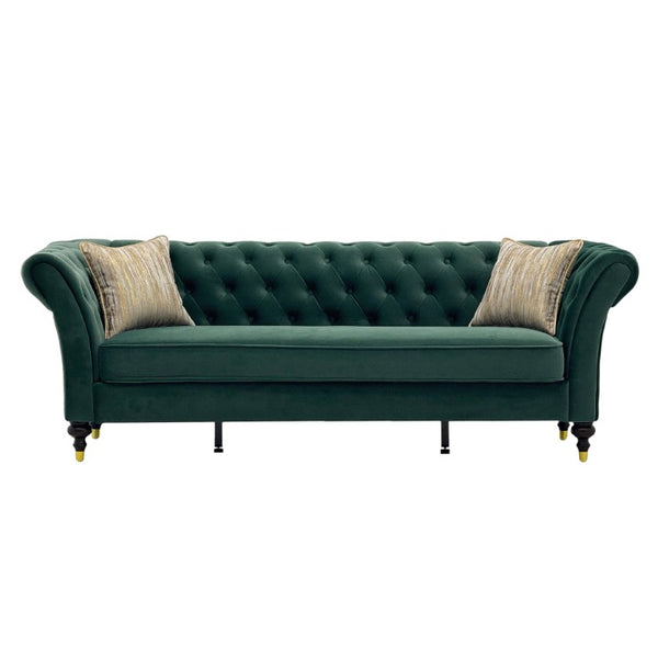 English Elm Fx-P31-Rg Emerald Velvet Chesterfield Sofa Tufted 3-Seater with Brass Accent Legs W576P531288