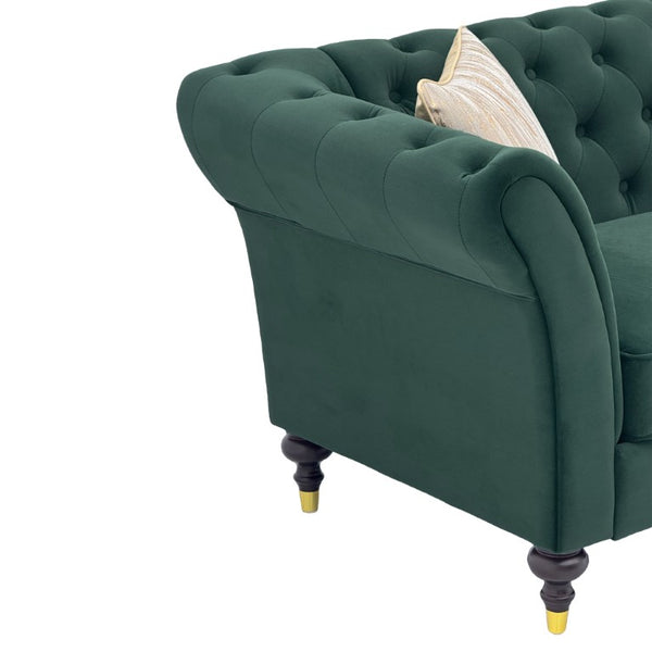 English Elm Fx-P31-Rg Emerald Velvet Chesterfield Sofa Tufted 3-Seater with Brass Accent Legs W576P531288