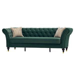 English Elm Fx-P31-Rg Emerald Velvet Chesterfield Sofa Tufted 3-Seater with Brass Accent Legs W576P531288