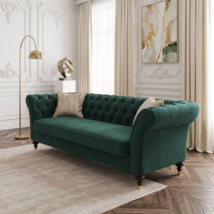 English Elm Fx-P31-Rg Emerald Velvet Chesterfield Sofa Tufted 3-Seater with Brass Accent Legs W576P531288