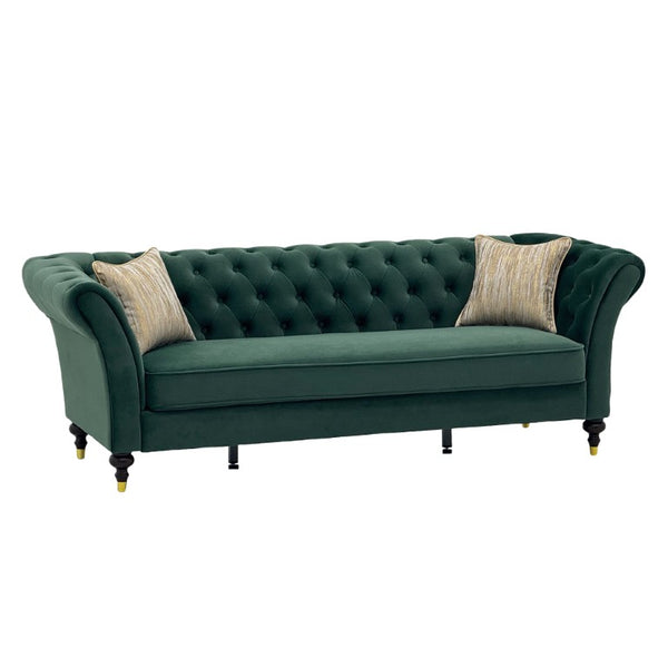 English Elm Fx-P31-Rg Emerald Velvet Chesterfield Sofa Tufted 3-Seater with Brass Accent Legs W576P531288