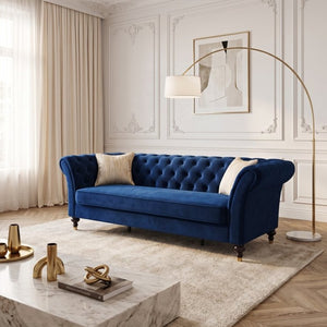 English Elm Fx-P31-Rb Chesterfield Velvet Sofa Tufted Rolled Arms Glam Gold Legs Living Room W576P531293