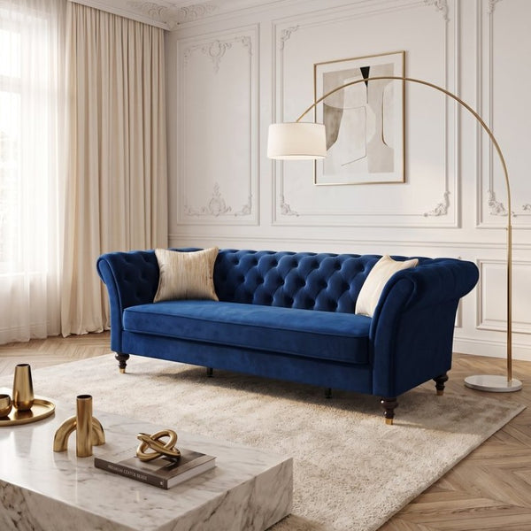 English Elm Fx-P31-Rb Chesterfield Velvet Sofa Tufted Rolled Arms Glam Gold Legs Living Room W576P531293