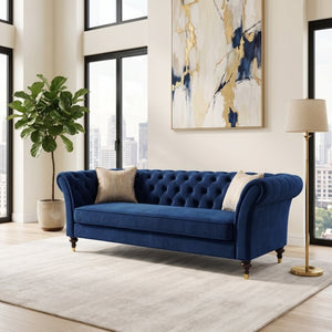English Elm Fx-P31-Rb Chesterfield Velvet Sofa Tufted Rolled Arms Glam Gold Legs Living Room W576P531293