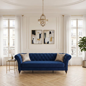 English Elm Fx-P31-Rb Chesterfield Velvet Sofa Tufted Rolled Arms Glam Gold Legs Living Room W576P531293