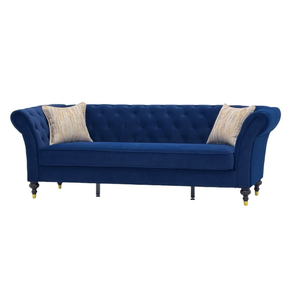 English Elm Fx-P31-Rb Chesterfield Velvet Sofa Tufted Rolled Arms Glam Gold Legs Living Room W576P531293