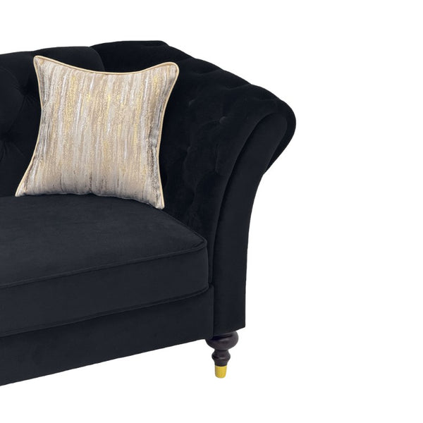 English Elm Fx-P31-Bk Velvet Chesterfield Sofa Tufted Three Seat Couch with Carved Wood Legs W576P531294