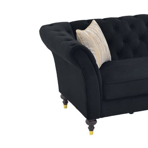 English Elm Fx-P31-Bk Velvet Chesterfield Sofa Tufted Three Seat Couch with Carved Wood Legs W576P531294
