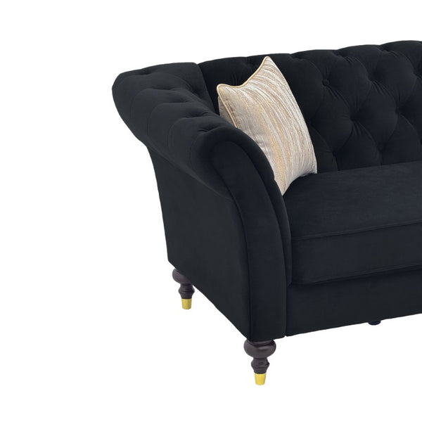 English Elm Fx-P31-Bk Velvet Chesterfield Sofa Tufted Three Seat Couch with Carved Wood Legs W576P531294