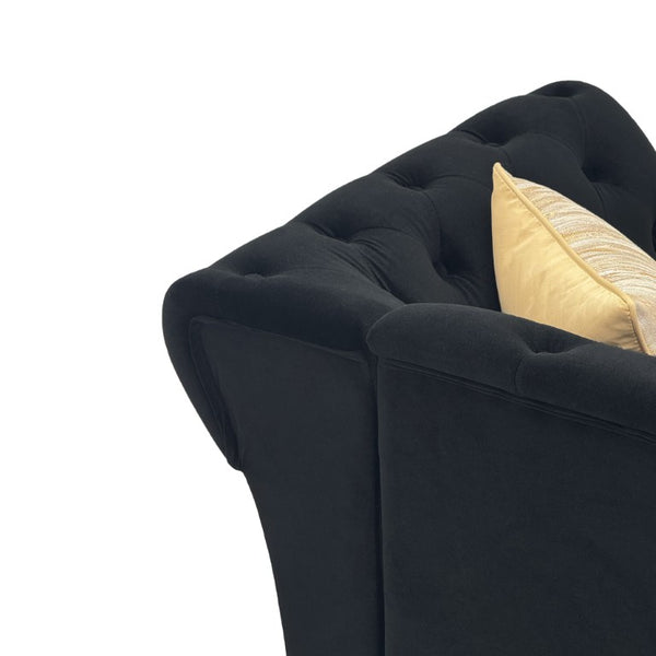 English Elm Fx-P31-Bk Velvet Chesterfield Sofa Tufted Three Seat Couch with Carved Wood Legs W576P531294