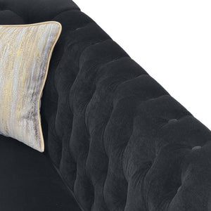 English Elm Fx-P31-Bk Velvet Chesterfield Sofa Tufted Three Seat Couch with Carved Wood Legs W576P531294