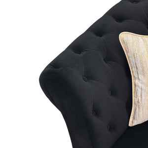 English Elm Fx-P31-Bk Velvet Chesterfield Sofa Tufted Three Seat Couch with Carved Wood Legs W576P531294