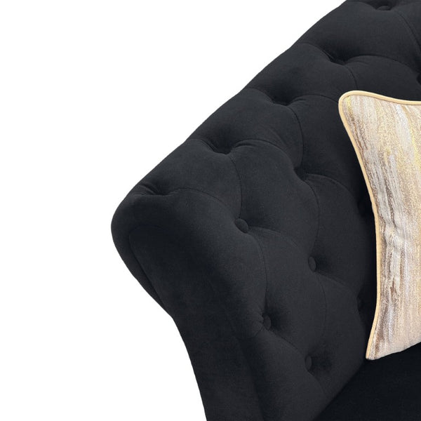 English Elm Fx-P31-Bk Velvet Chesterfield Sofa Tufted Three Seat Couch with Carved Wood Legs W576P531294