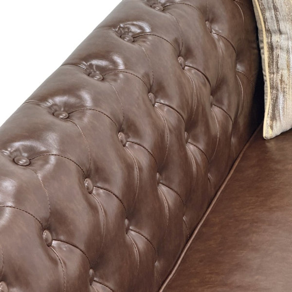 English Elm Fx-P31-Pubr Chesterfield Faux Leather Sofa Button Tufted Rolled Arms Cognac Living Room W576P531298