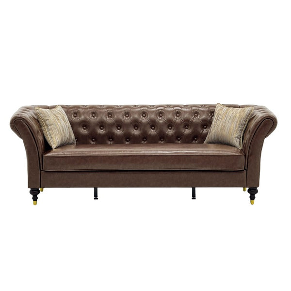 English Elm Fx-P31-Pubr Chesterfield Faux Leather Sofa Button Tufted Rolled Arms Cognac Living Room W576P531298