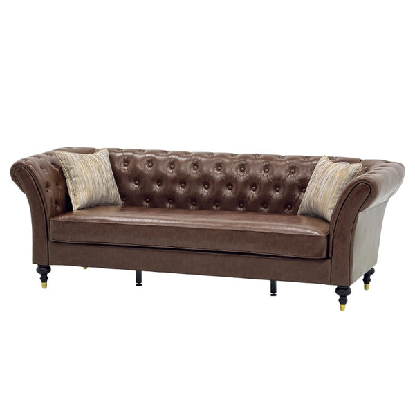 English Elm Fx-P31-Pubr Chesterfield Faux Leather Sofa Button Tufted Rolled Arms Cognac Living Room W576P531298